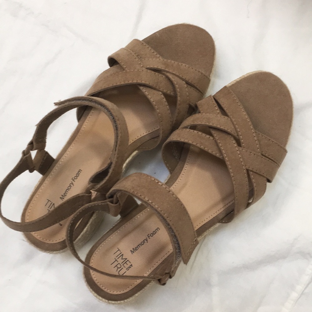 Tan Strappy Wedge Sandals - Picture 2 of 10